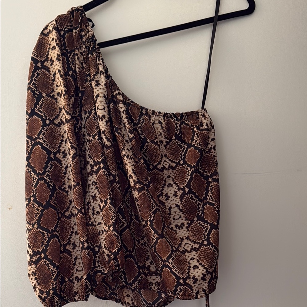 Stylish Brown Snake Print One-Shoulder Top